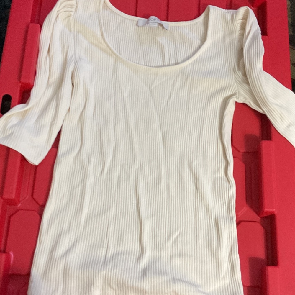 LOFT Cream Ribbed Blouse
